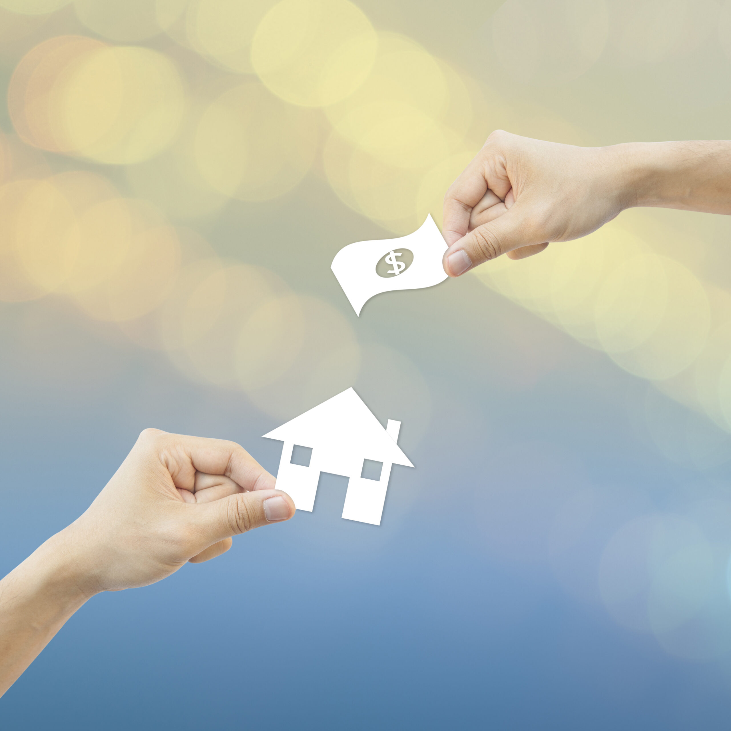 business concept hand hold white paper house and money bokeh background Sv3M1O2fg scaled